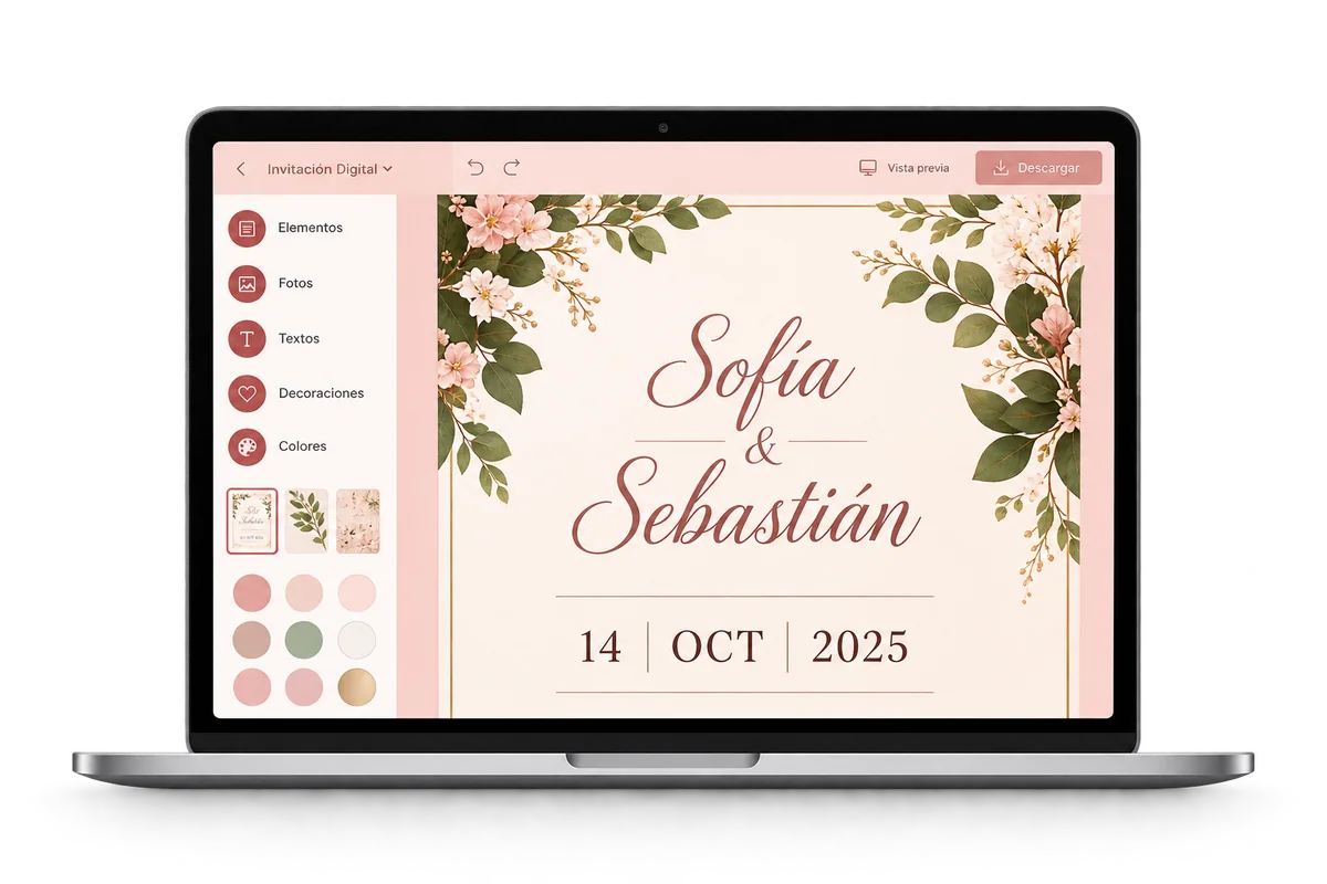 Editor digital personalizando una invitación