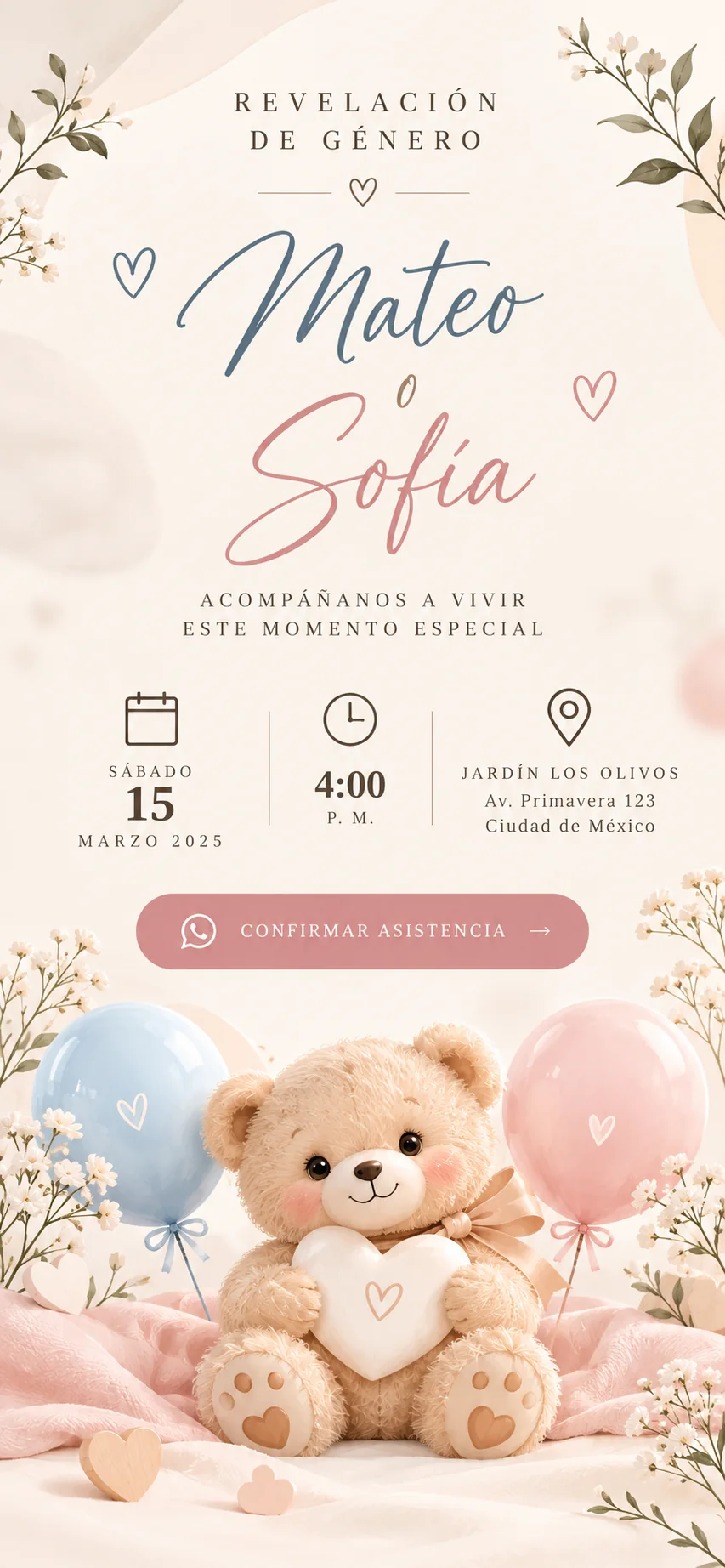 Demo del paquete Esencial — revelación de género Mateo o Sofía
